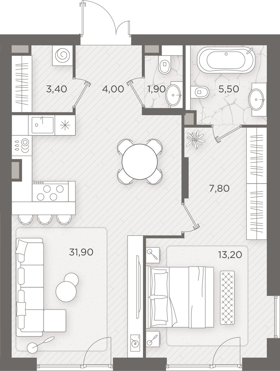 1-комнатная 67.7 м²