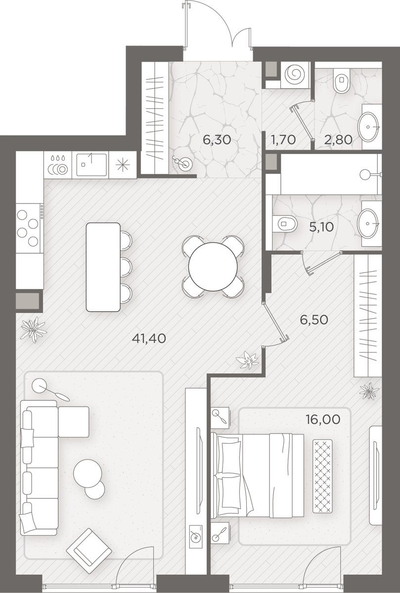 1-комнатная 79.8 м²