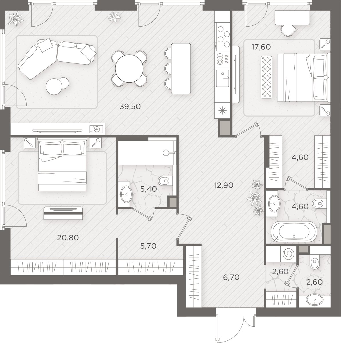 2-комнатная 123.1 м²