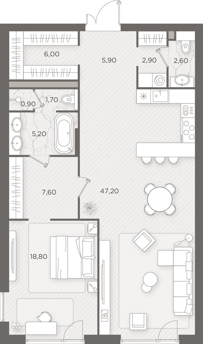 1-комнатная 98.6 м²