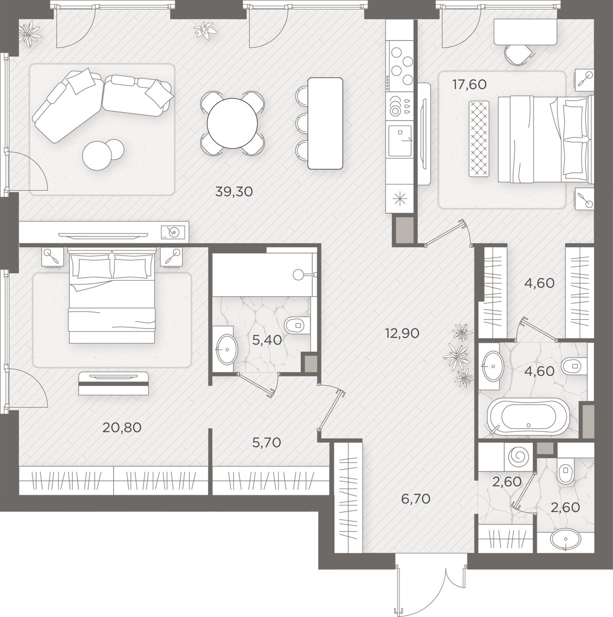 2-комнатная 122.9 м²