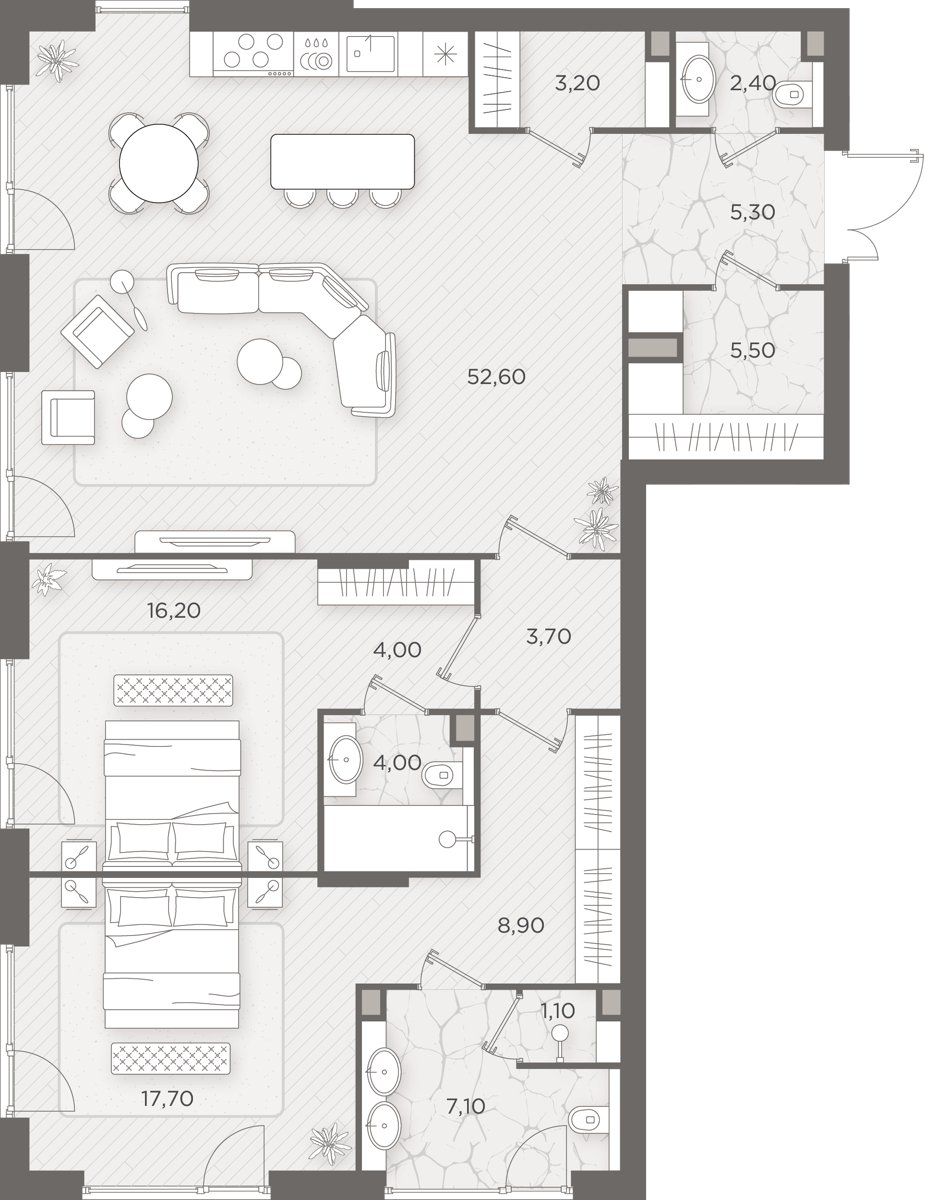2-комнатная 131.8 м²