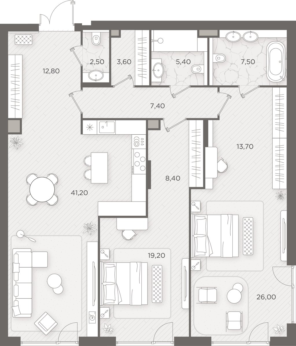 2-комнатная 147.6 м²