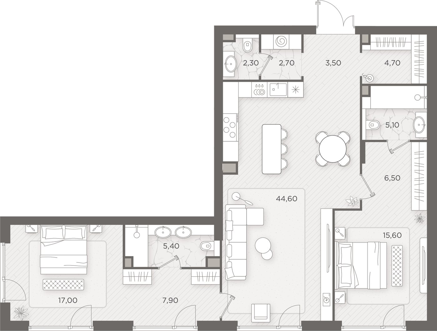 2-комнатная 115.3 м²