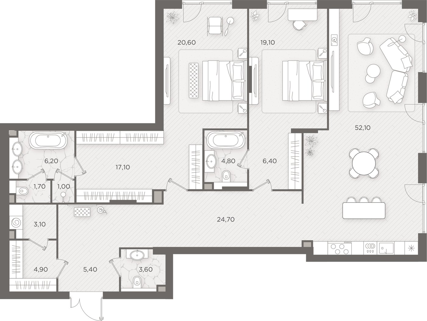 2-комнатная 170.6 м²