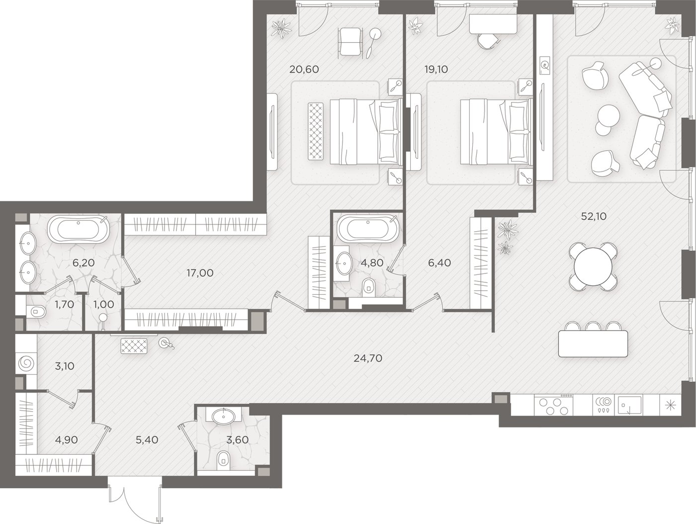 2-комнатная 170.7 м²