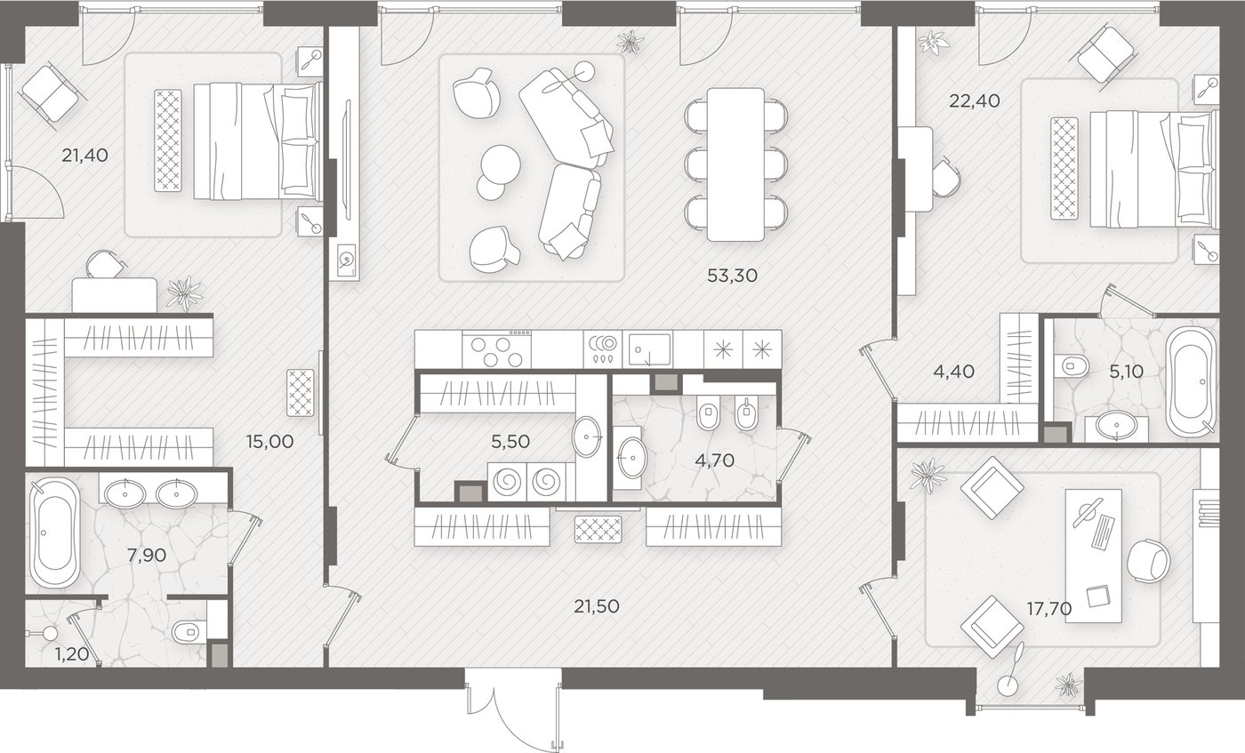 2-комнатная 180.1 м²