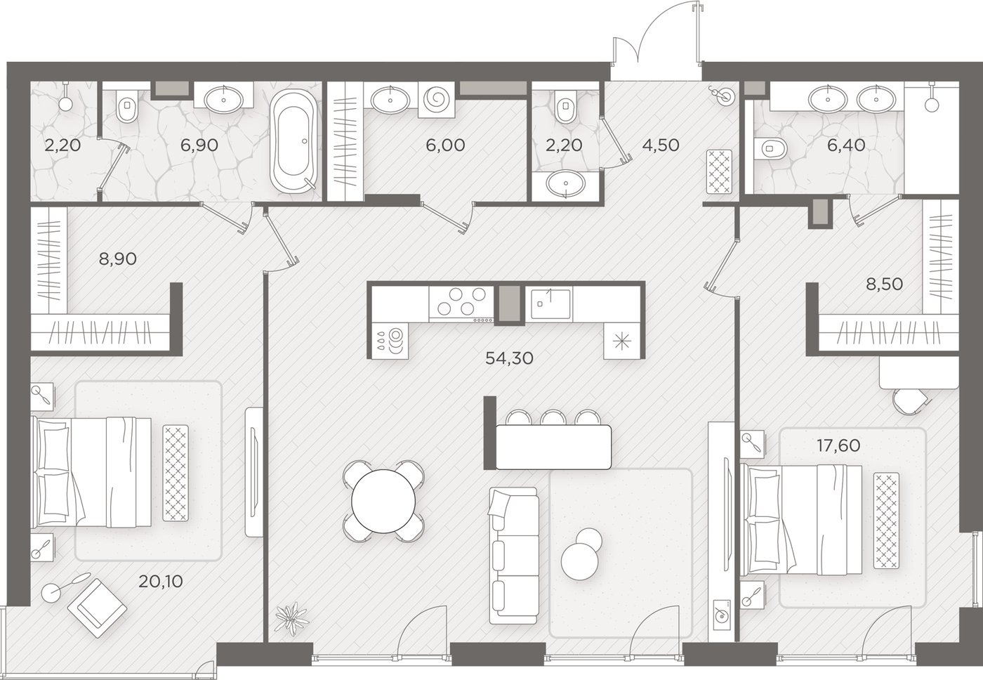 2-комнатная 137.6 м²