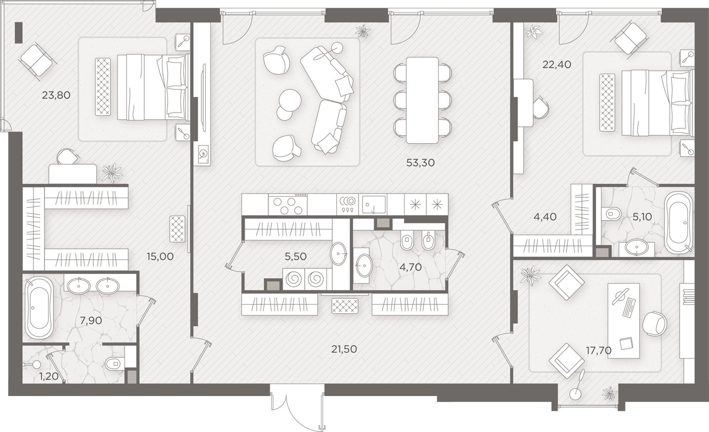 2-комнатная 182.5 м²