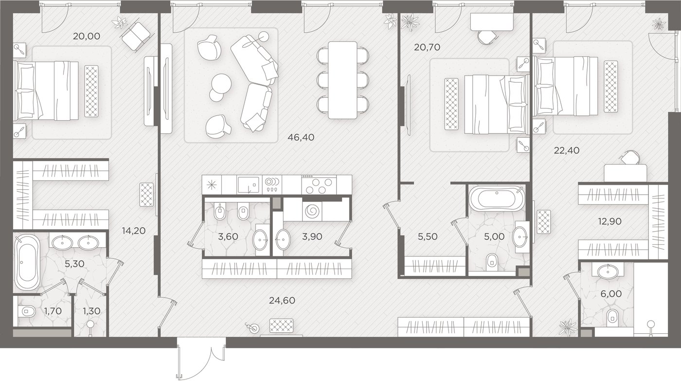 3-комнатная 193.5 м²