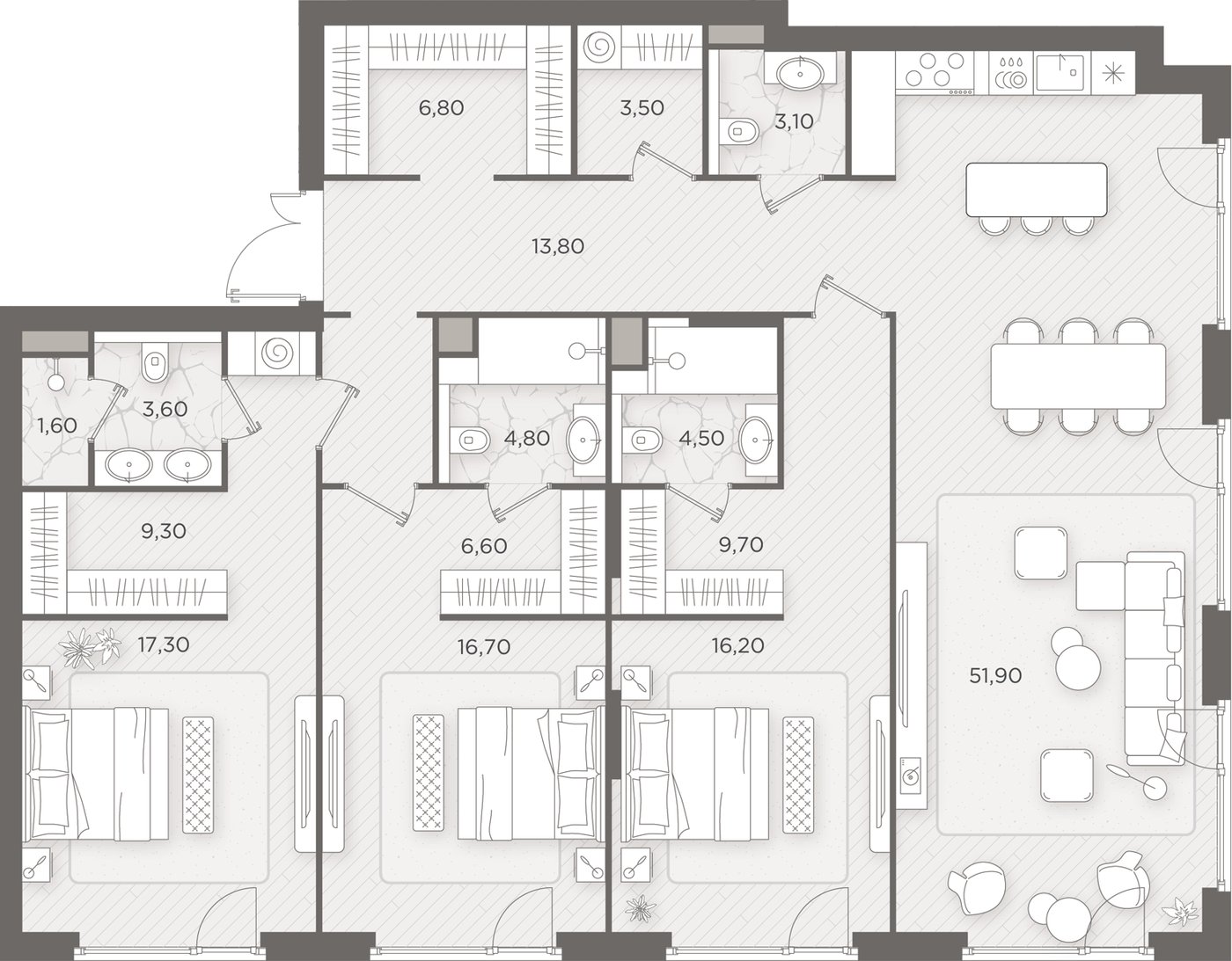 3-комнатная 172.8 м²